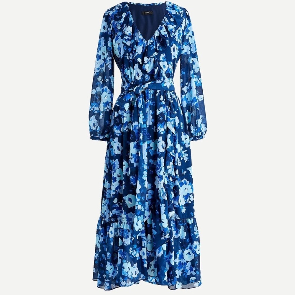 J.Crew Long-sleeve Wrap Dress in Watercolor Begonias Print Size 2